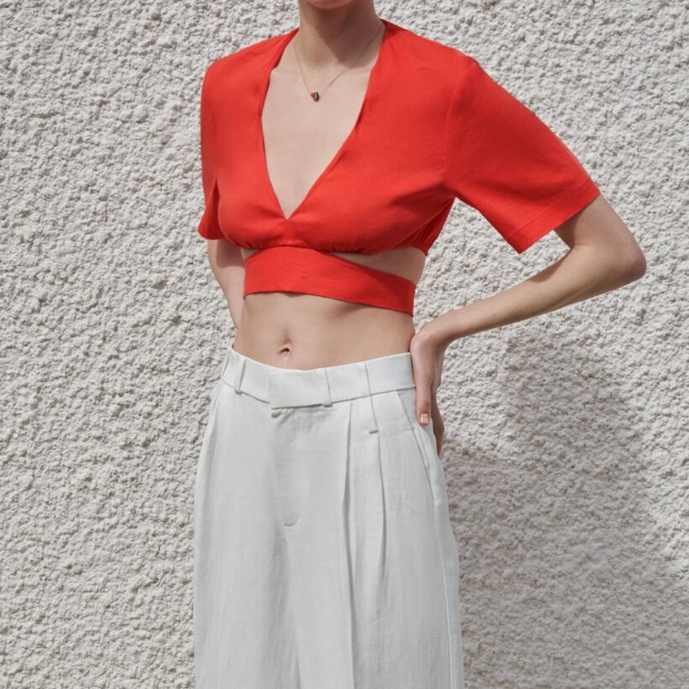 NWT Zara coral red crop top with wrap around detail sz XS